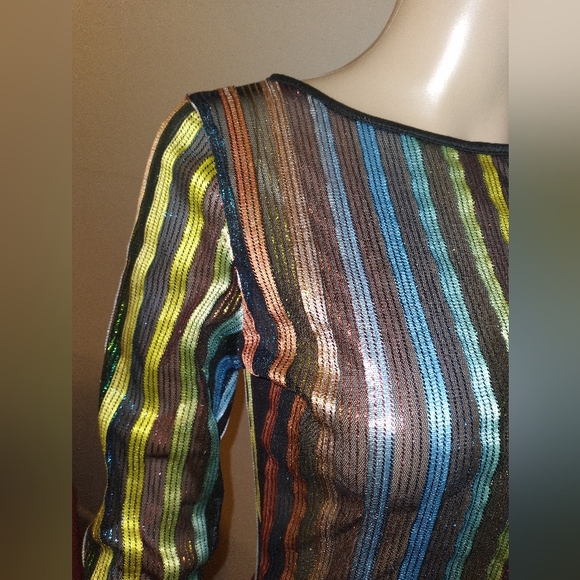 Sheer rainbow 🌈 strips sequin mini dress - Picture 2 of 5